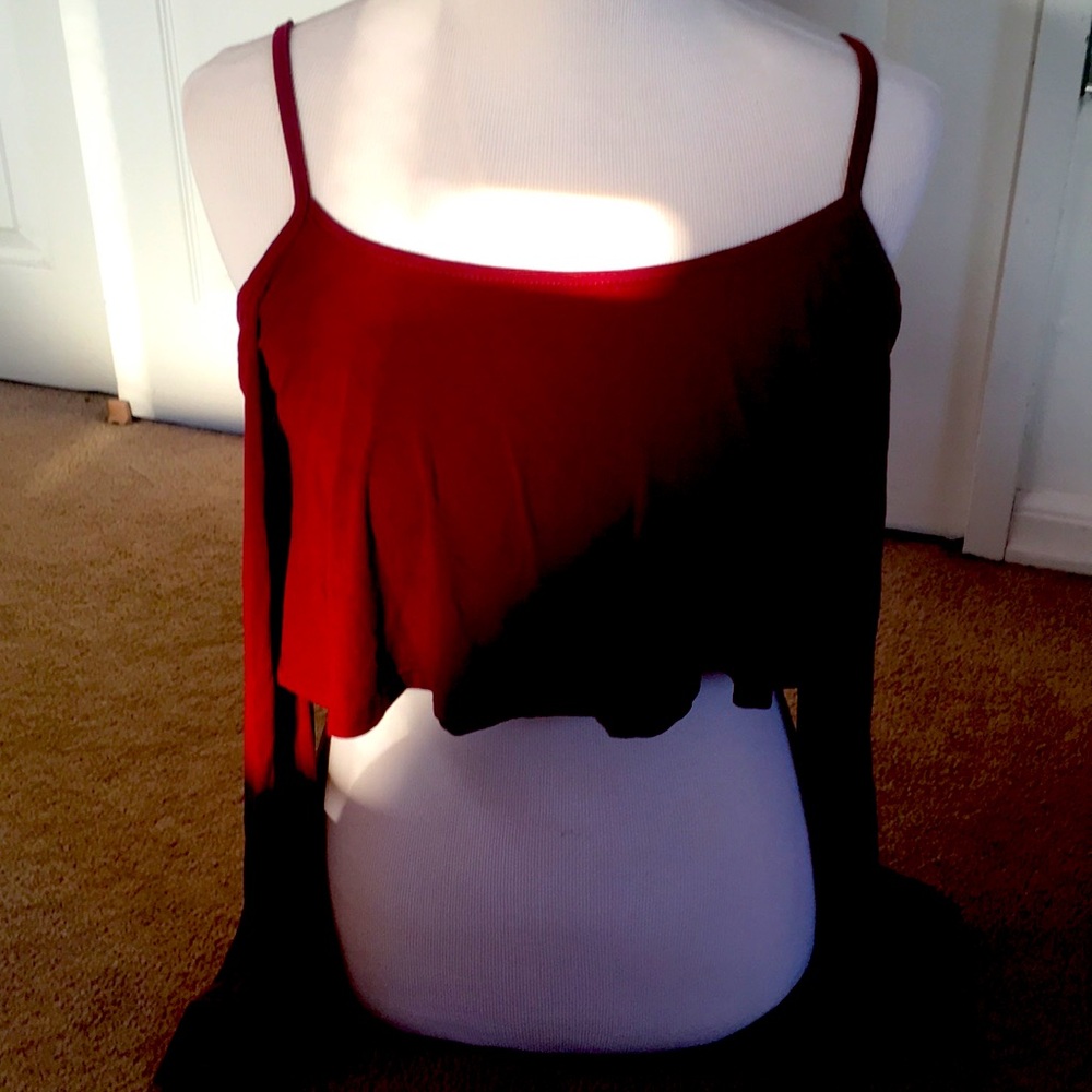 Cute Tobi Burgundy Cropped Cold Shoulder Top